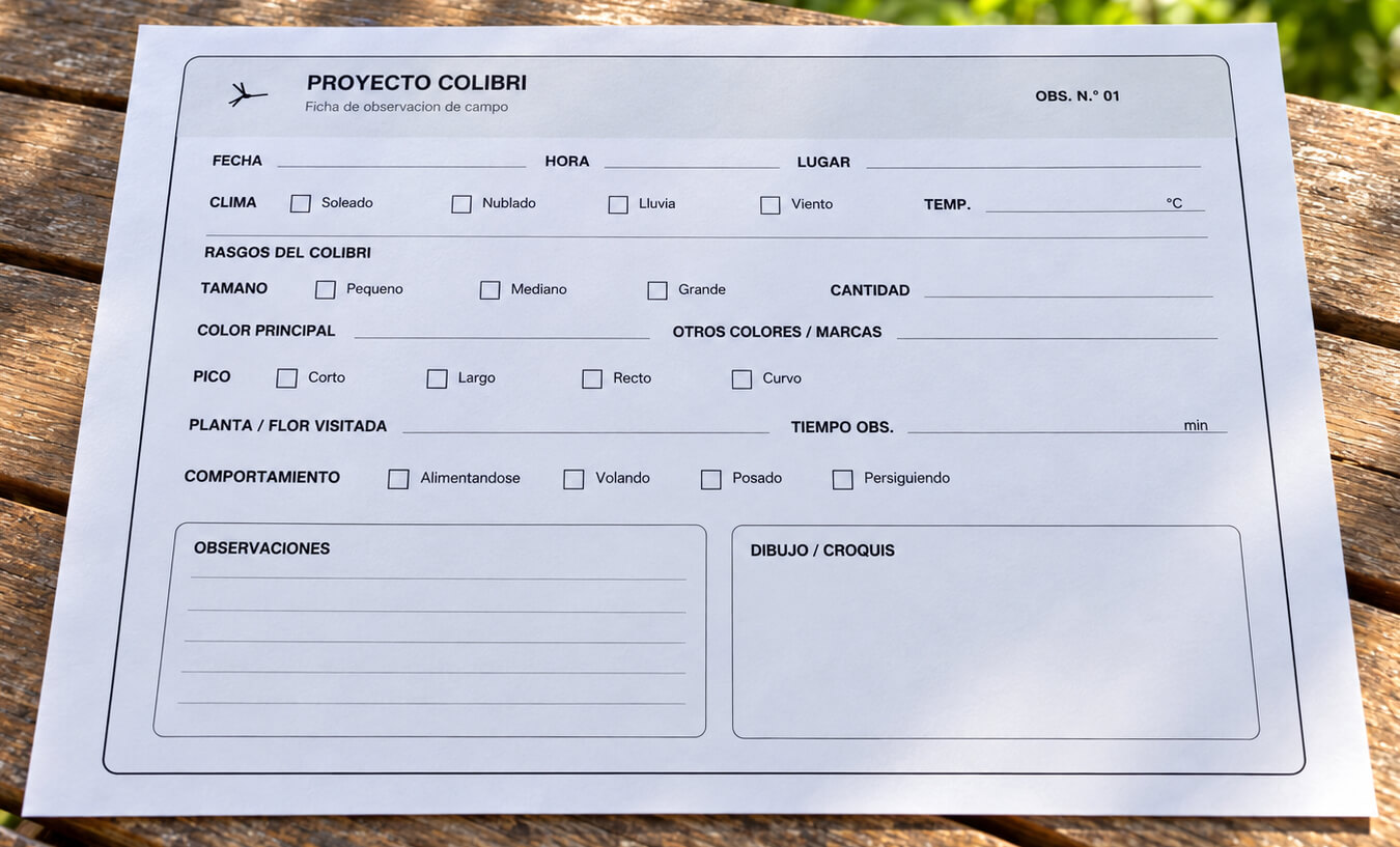 Our hummingbird field observation sheet