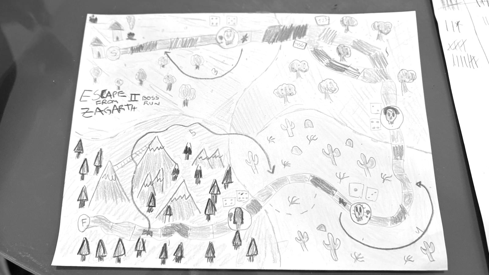 The original hand drawn board for Escape from Zagarth