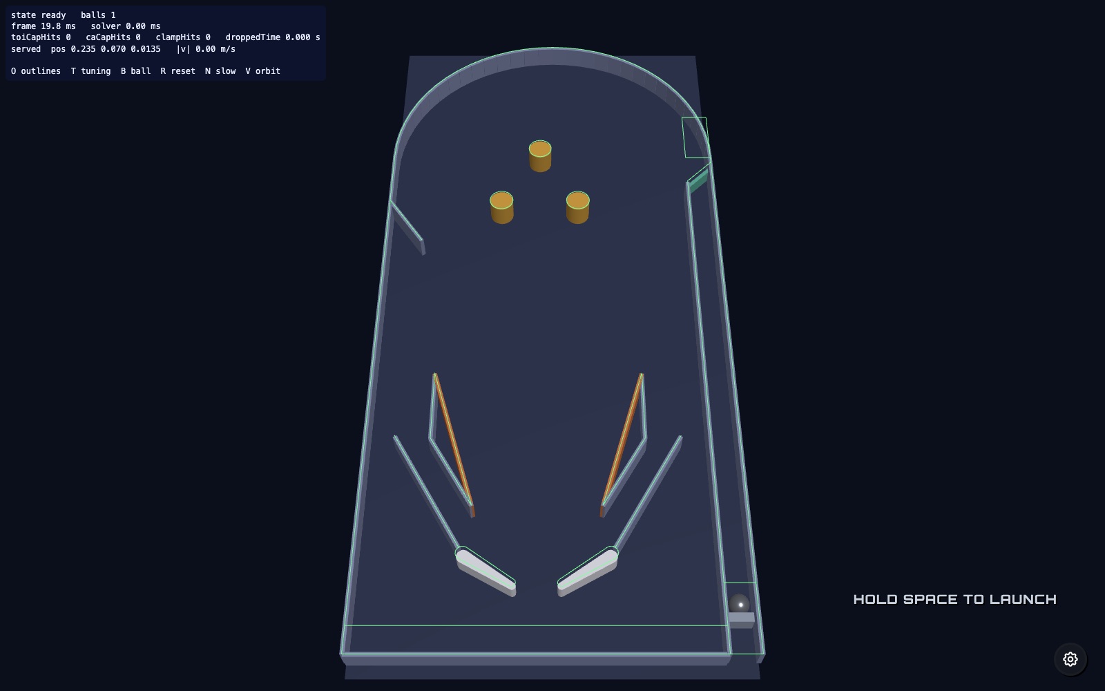 The first version of Warpball, a plain grey table